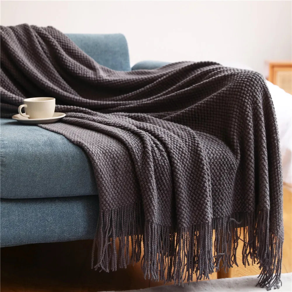 Knitted Waffle Throw Blanket