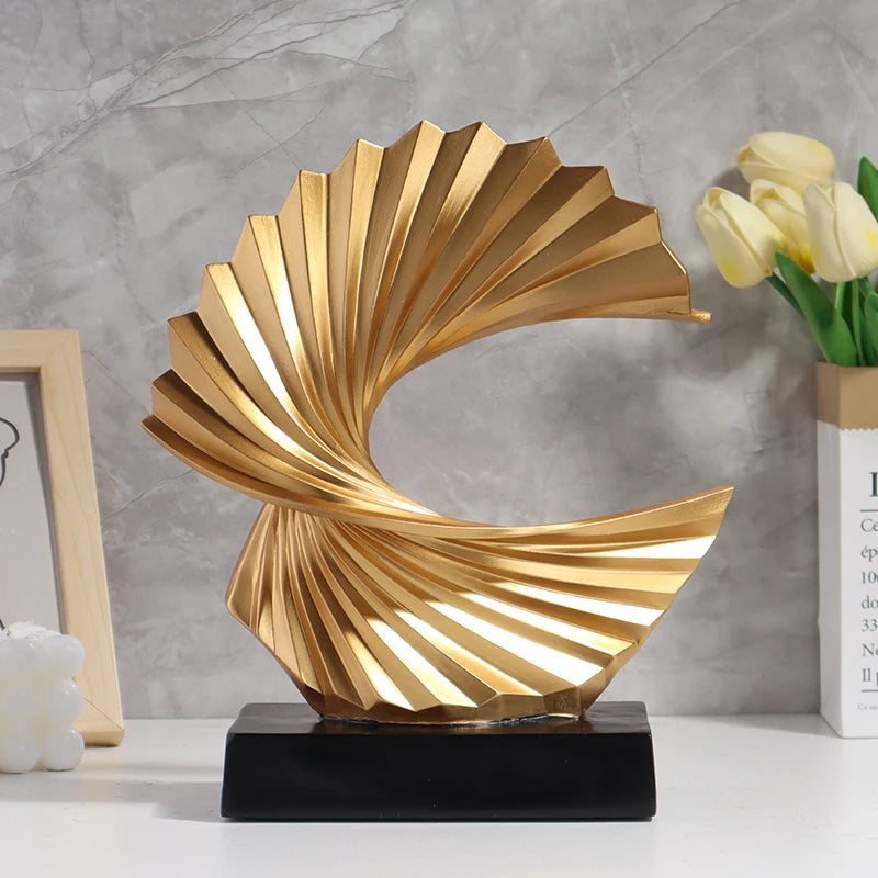 Golden Wave Resin Sculpture