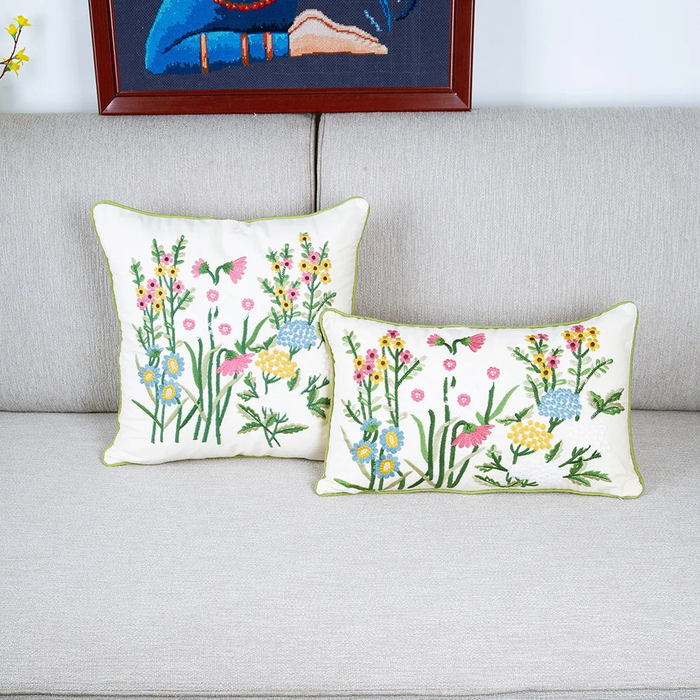 Floral Embroidered Cushion Cover