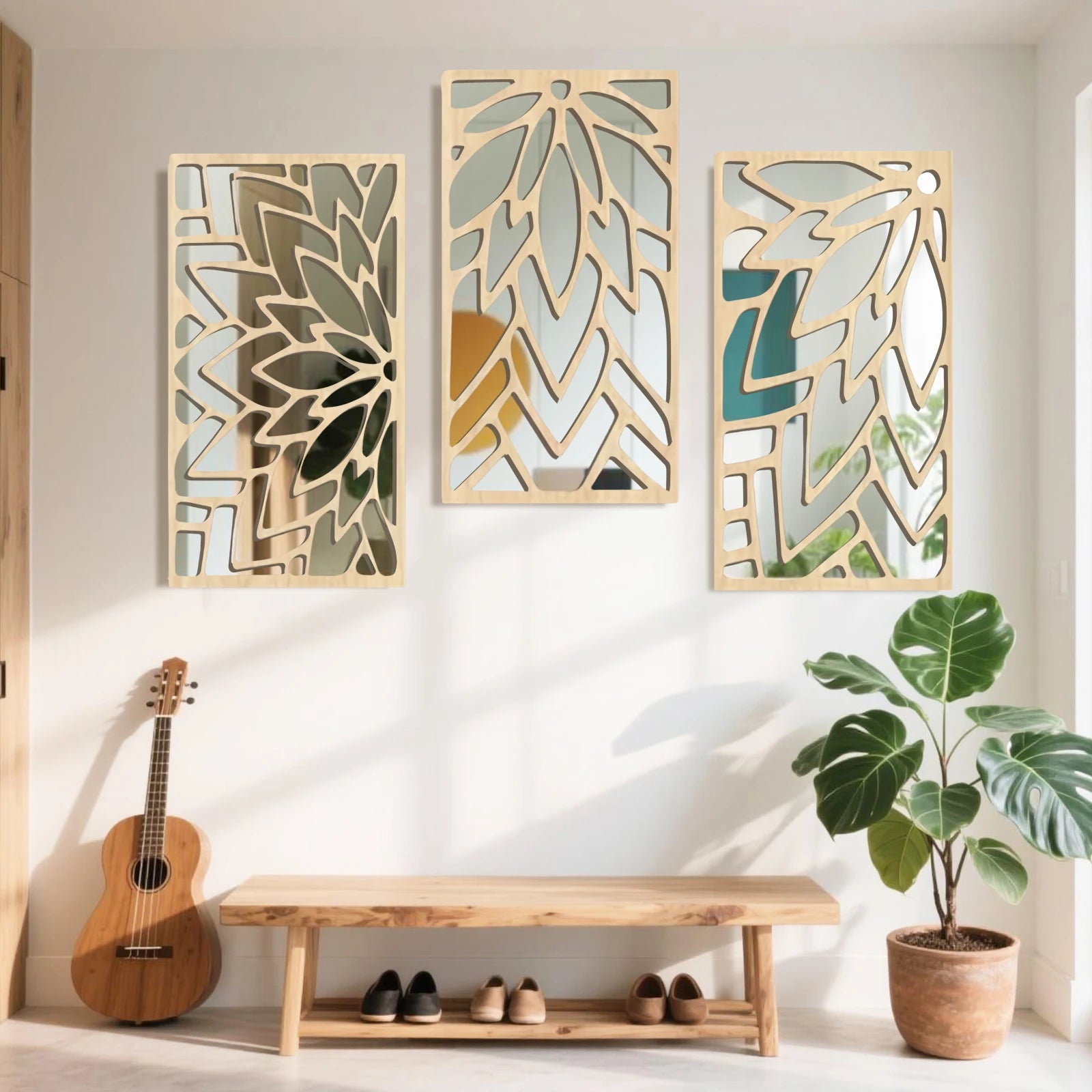 Hollow Leaf Wall Mirror Set