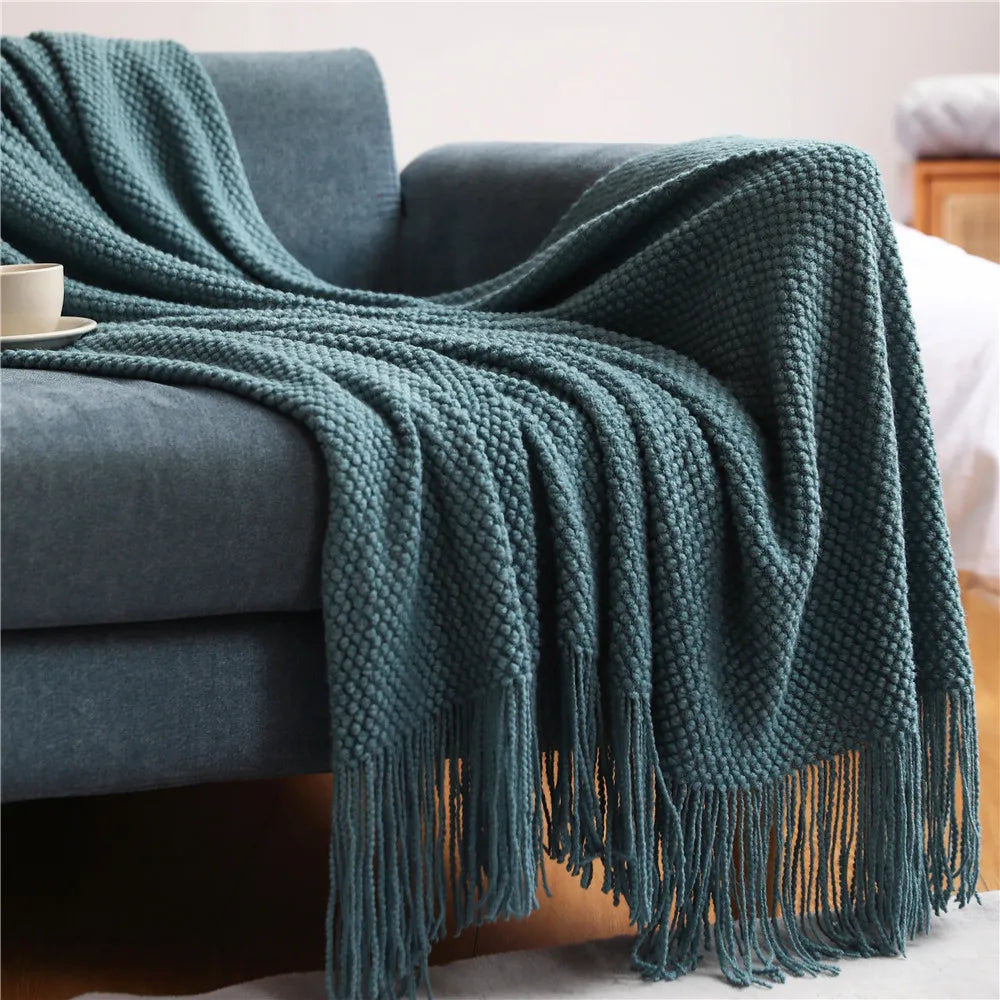 Knitted Waffle Throw Blanket
