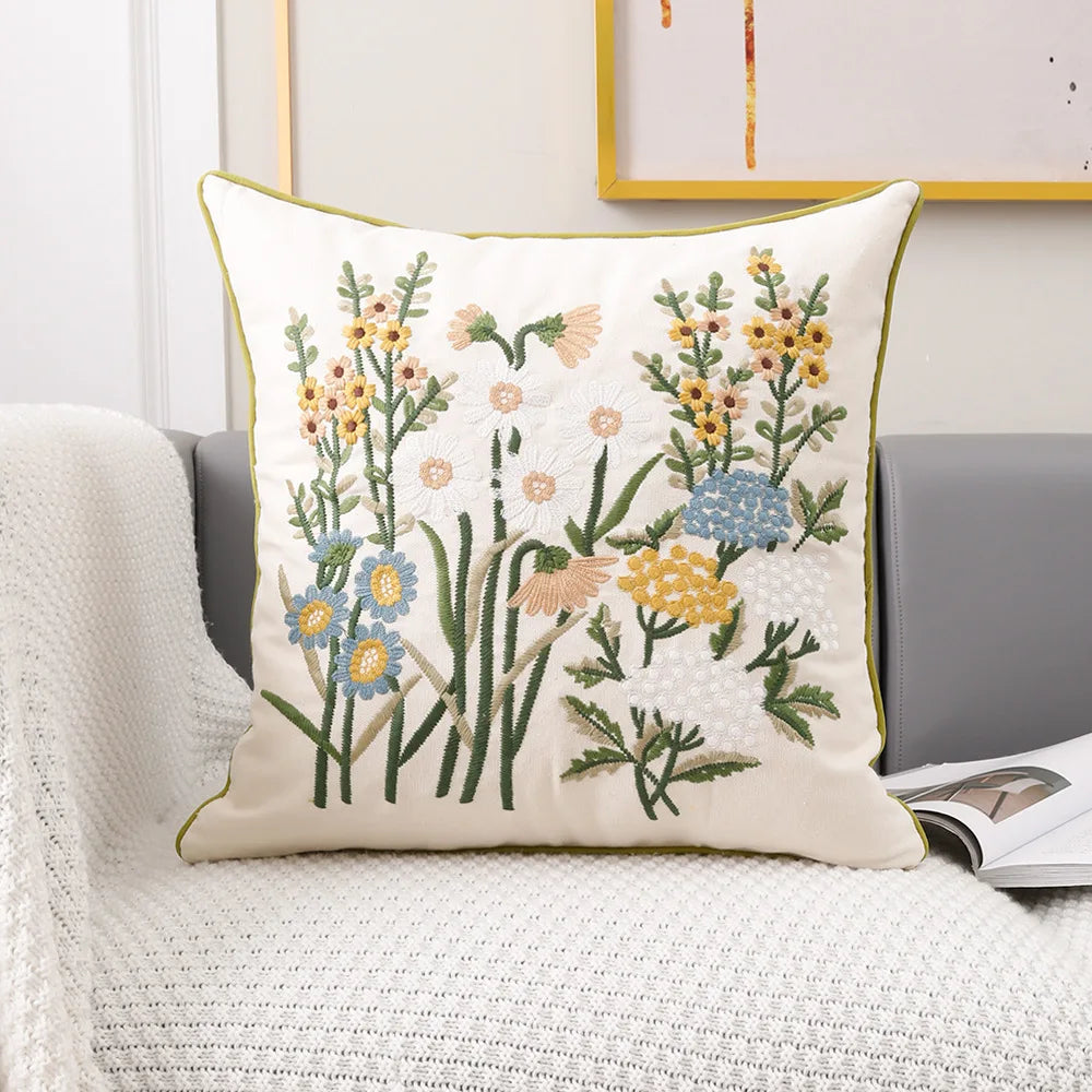 Floral Embroidered Cushion Cover