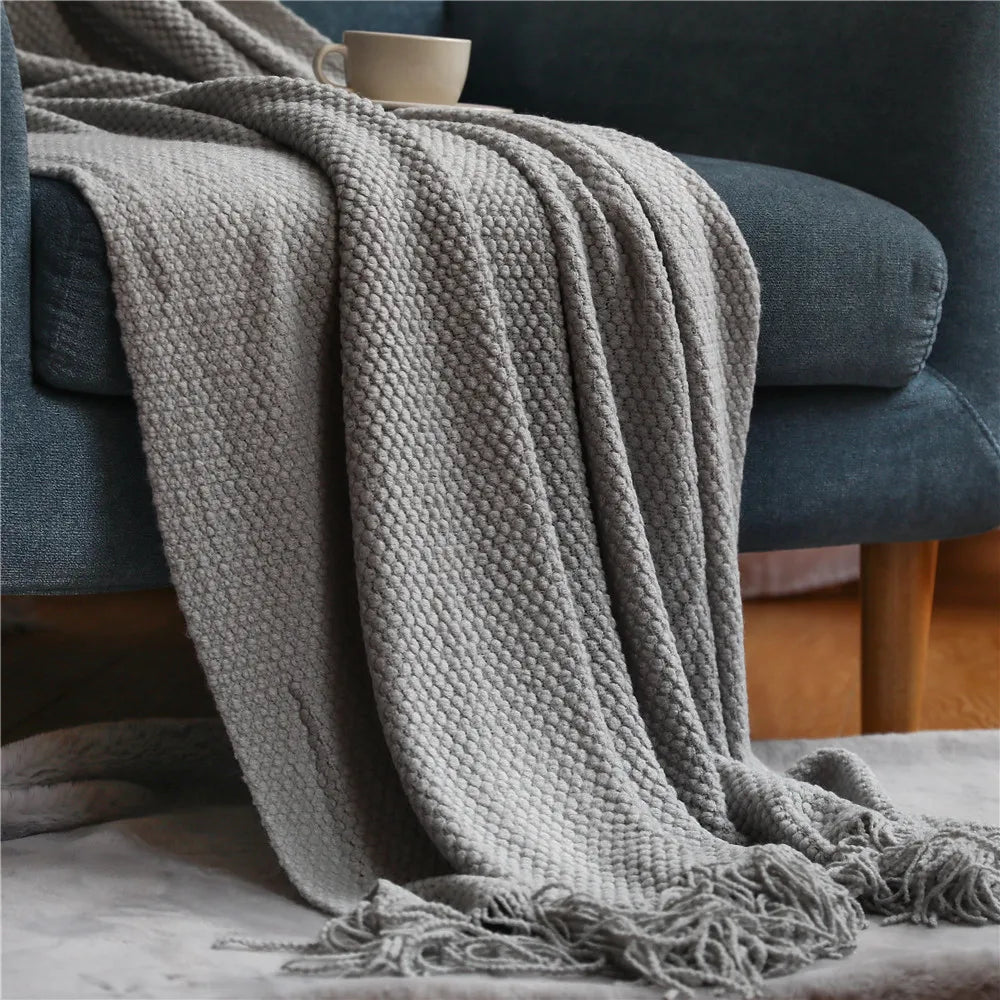 Knitted Waffle Throw Blanket