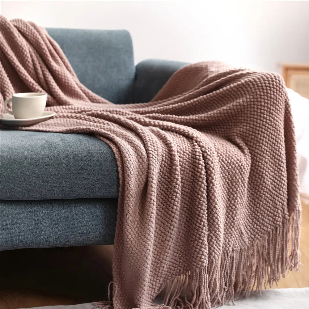 Knitted Waffle Throw Blanket