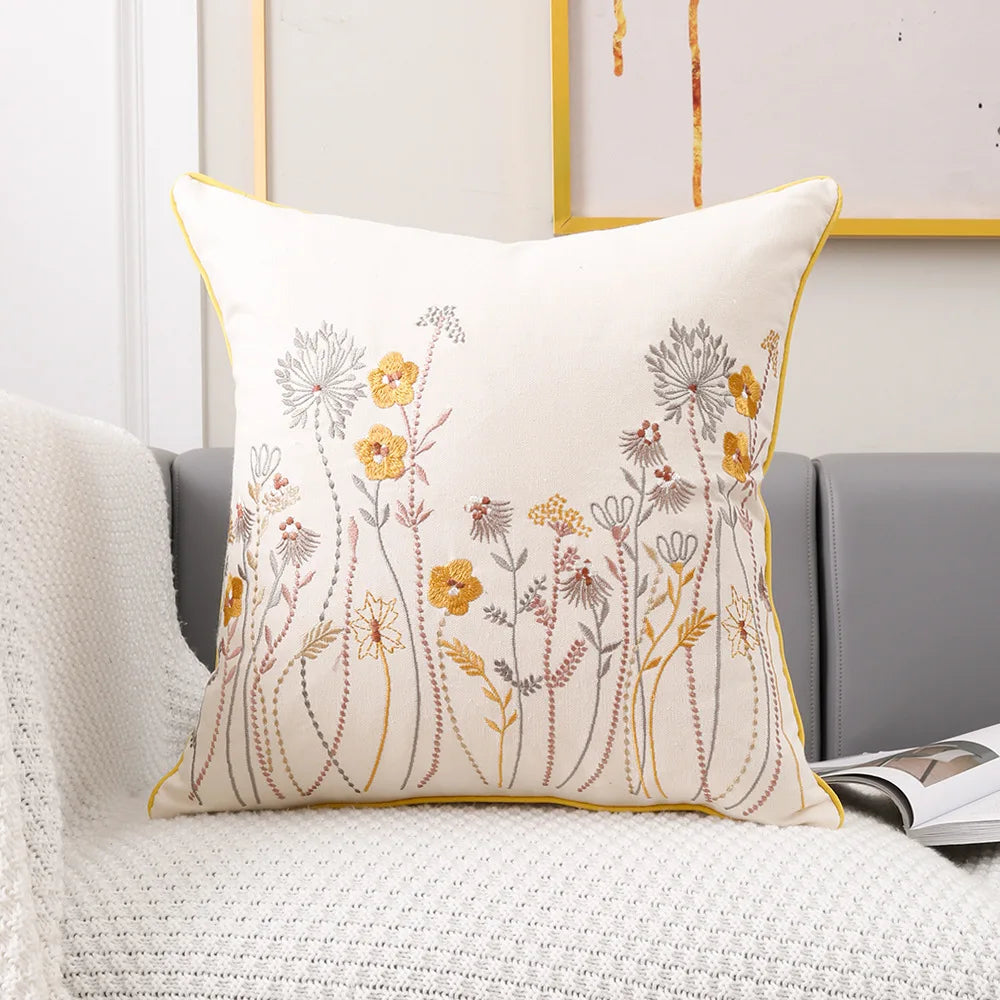 Floral Embroidered Cushion Cover