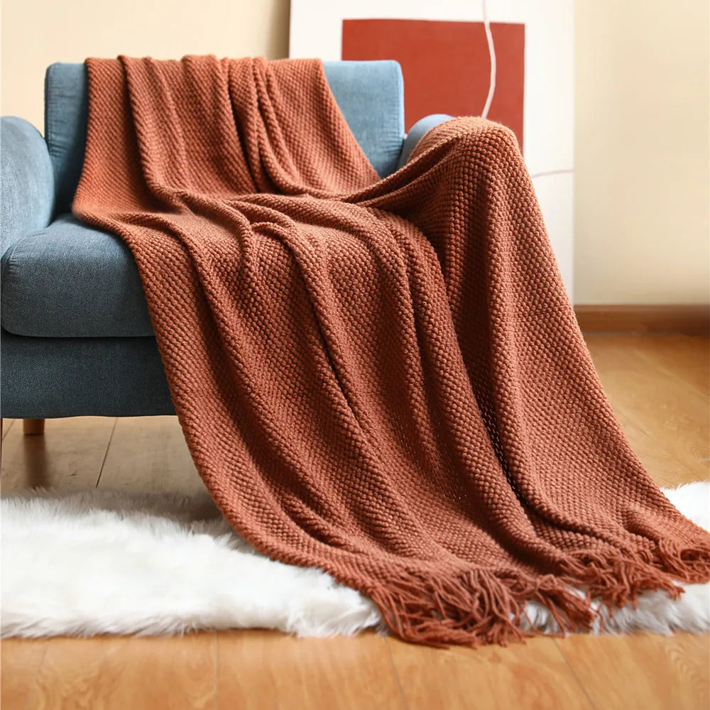Knitted Waffle Throw Blanket