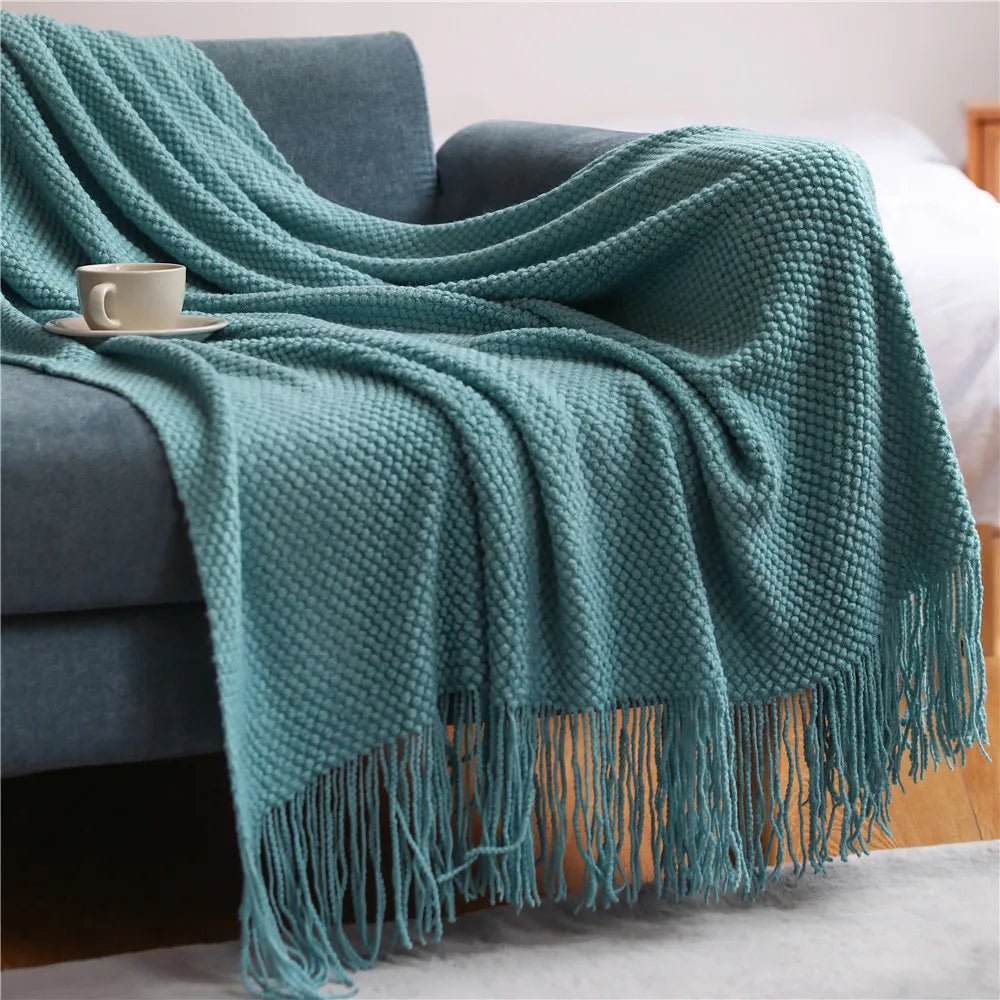 Knitted Waffle Throw Blanket