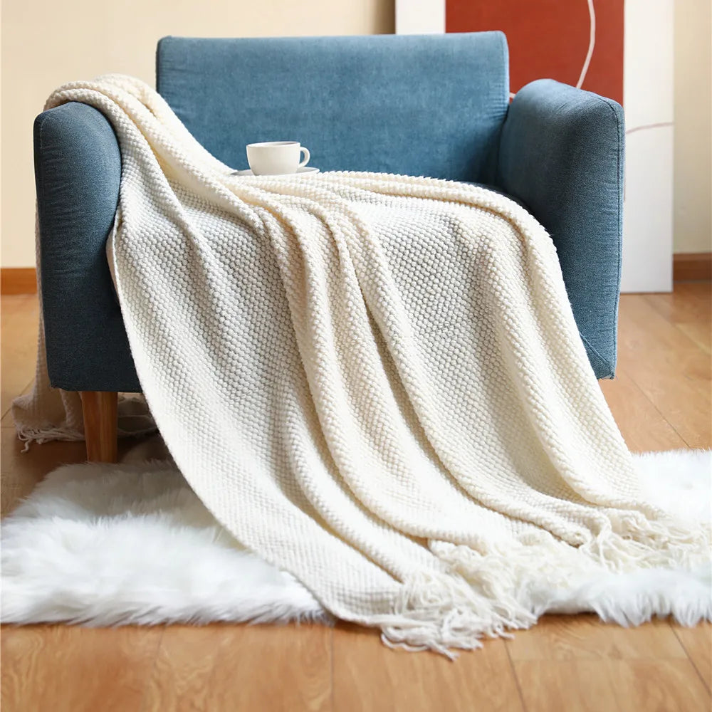 Knitted Waffle Throw Blanket