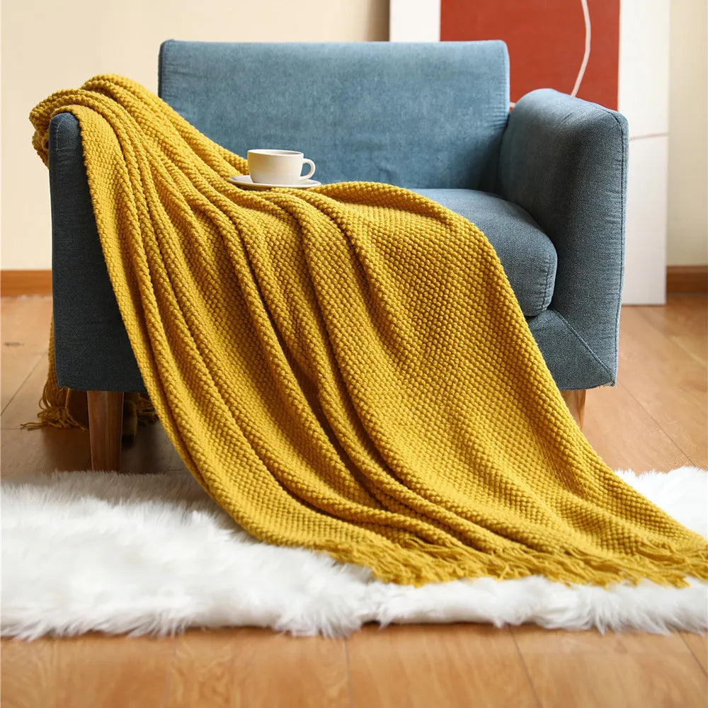 Knitted Waffle Throw Blanket